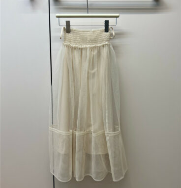 dior classic elastic waist mesh skirt
