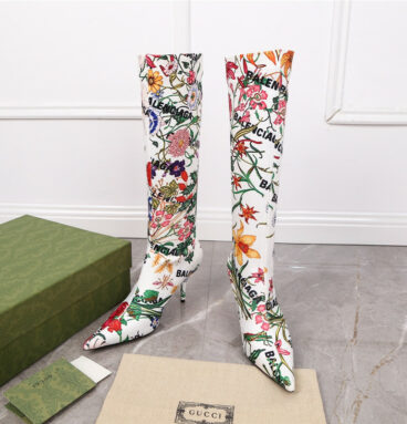 balenciaga floral print long boots
