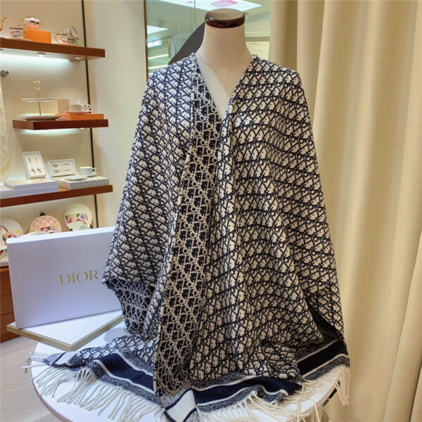 dior blue cashmere oblique print cape shawl