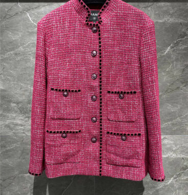 chanel rose red tweed coat