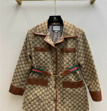 gucci gg jacquard lapel mid length jacket