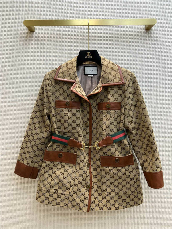 gucci gg jacquard lapel mid length jacket
