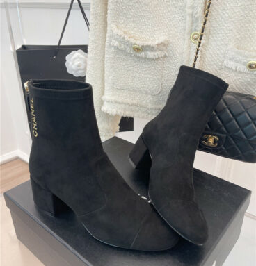 chanel classic chunky heel stretch ankle boots