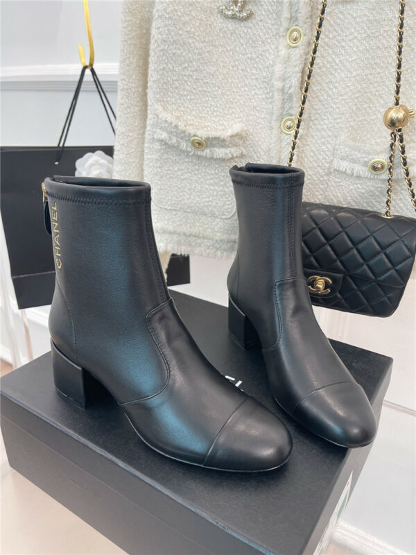 chanel classic chunky heel stretch ankle boots