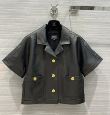 chanel vintage leather short sleeve jacket