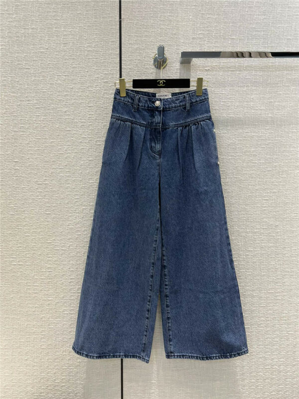 chanel logo high waist wide leg jeans