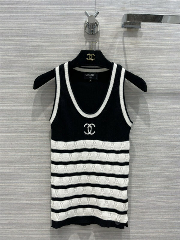 chanel CC logo striped knit vest