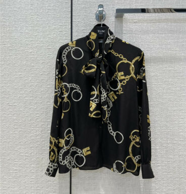 celine lock-and-chain-print silk shirt