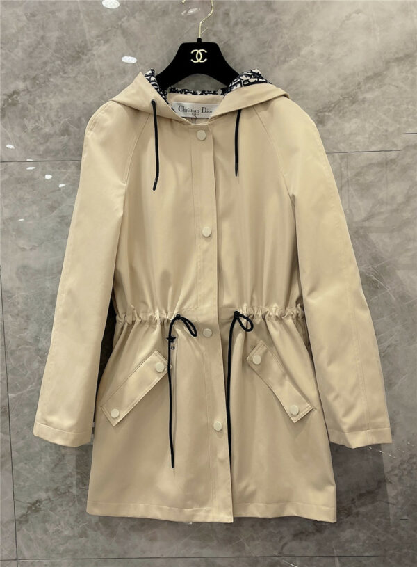 dior classic bee CD embroidery hooded trench coat