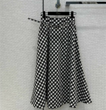 dior classic black and white plaid high waist skirt