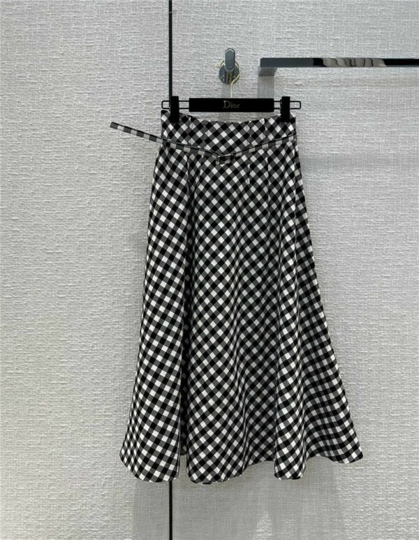 dior classic black and white plaid high waist skirt