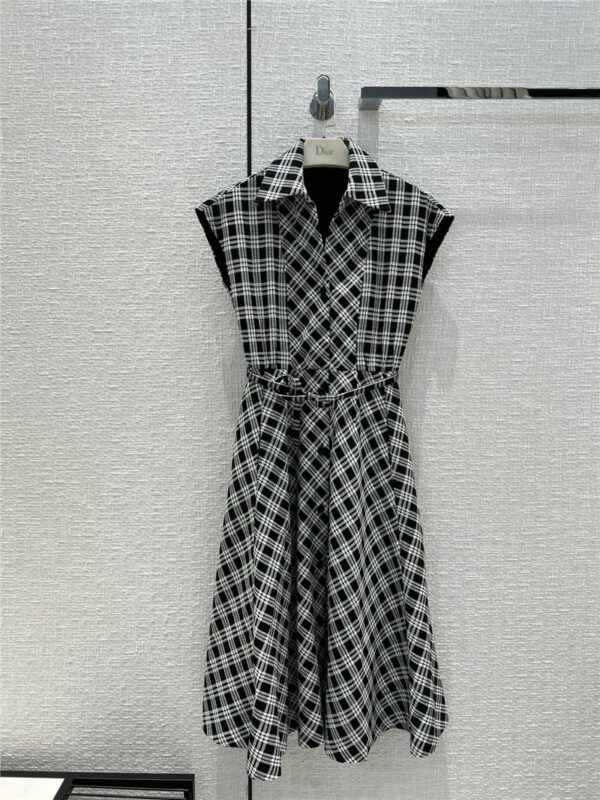 dior black and white check long dress