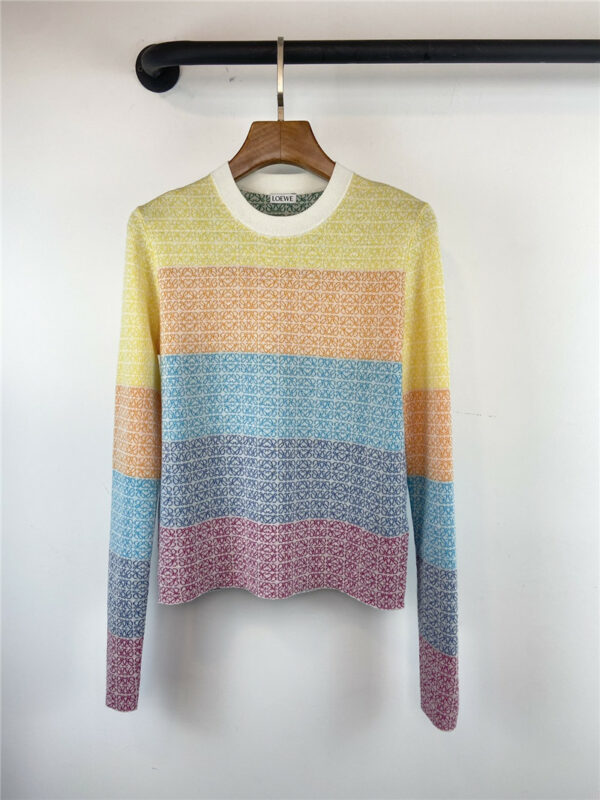 loewe crew neck rainbow knitted sweater