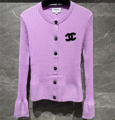 chanel towel embroidered logo knitted cardigan