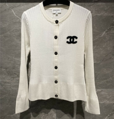 chanel towel embroidered logo knitted cardigan