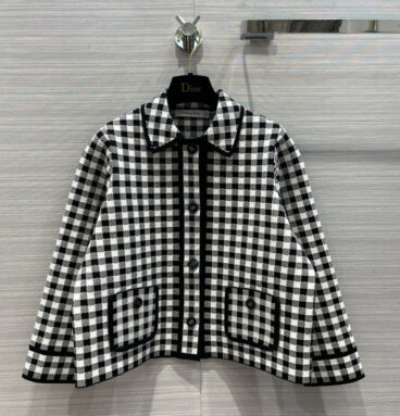 dior black and white checked yarn knit coat