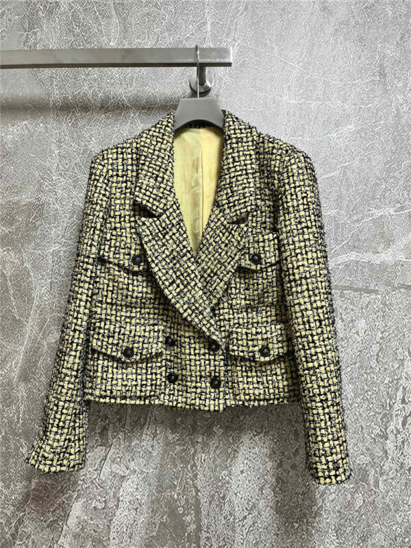 chanel lapel yellow and black check jacket