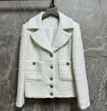 chanel white tweed lapel coat