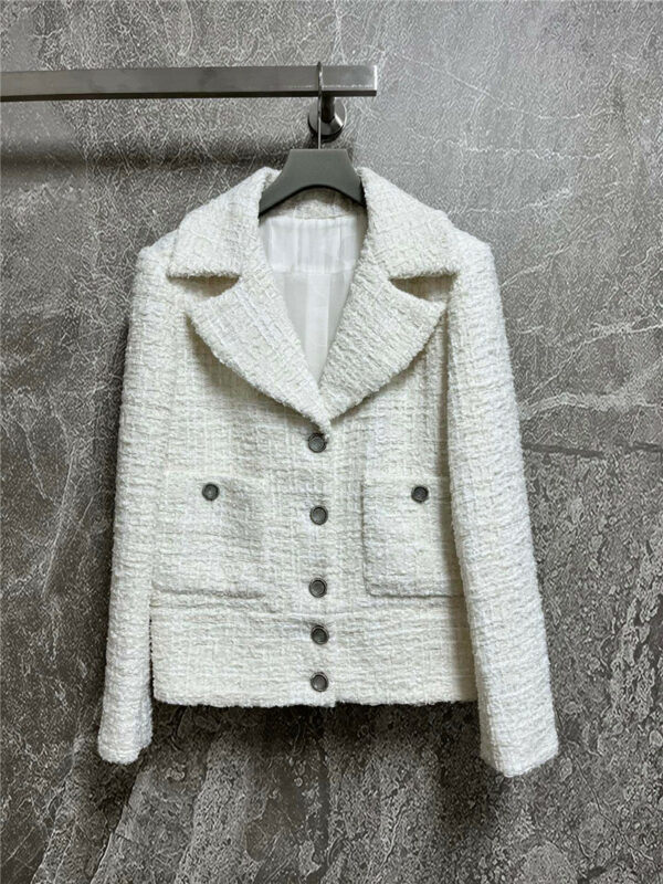 chanel white tweed lapel coat