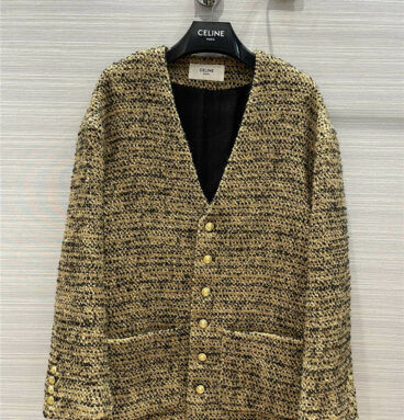 celine wool tweed V-neck coat