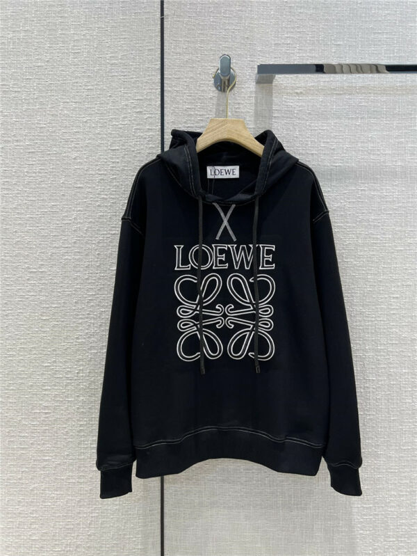loewe logo embroidery drawstring hooded sweatshirt