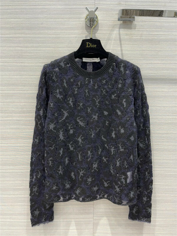 dior blue leopard-print cashmere sweater