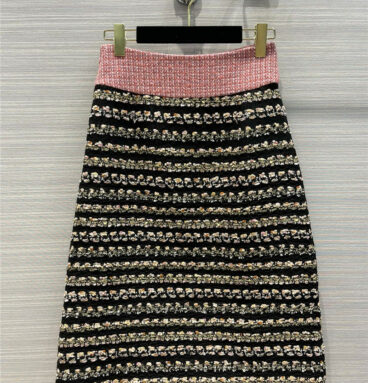 chanel pink tweed midi skirt