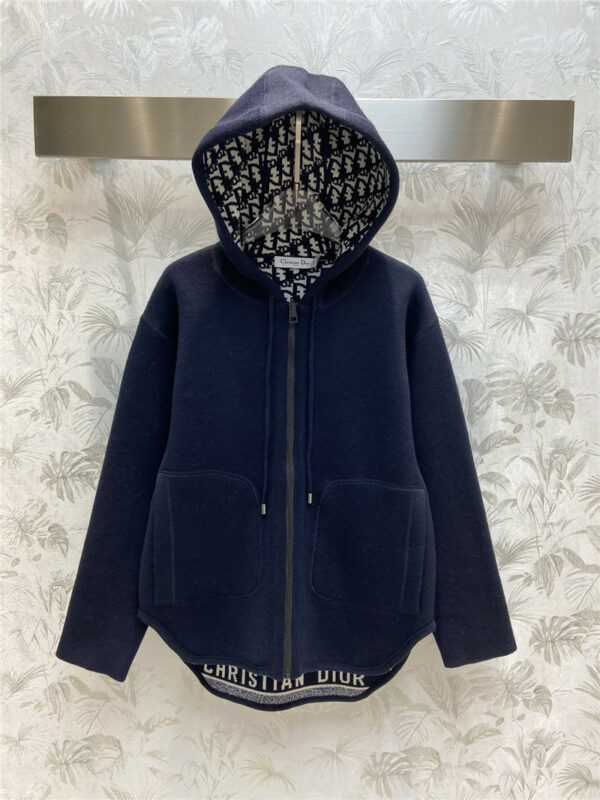 dior dark blue alphabet jacquard hooded jacket