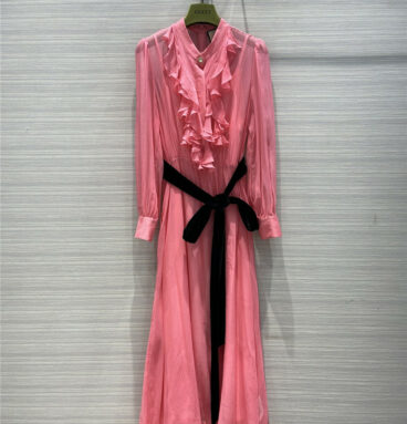 gucci ruffled silk streamer dress