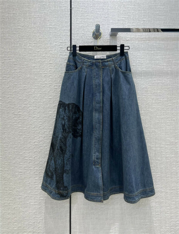 dior print embroidered denim skirt
