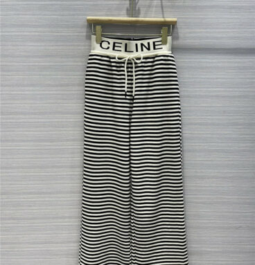 celine logo webbing striped wide leg pants