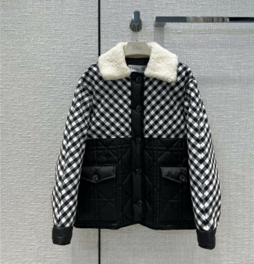 dior black and white checked quilted down jacket