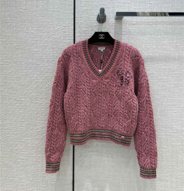chanel Classic V-Neck Pink Sweater
