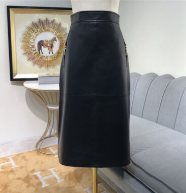 gucci GG horsebit high waist leather skirt
