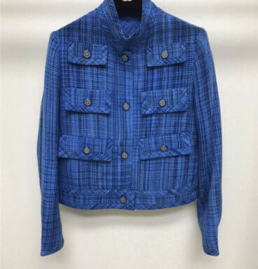 chanel blue check coat