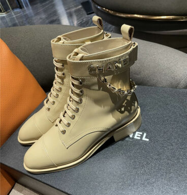 chanel chain lace up ankle boots