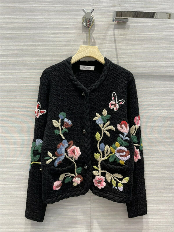 valentino embroidered flower cashmere cardigan coat