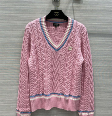 chanel Pink V-Neck Sweater