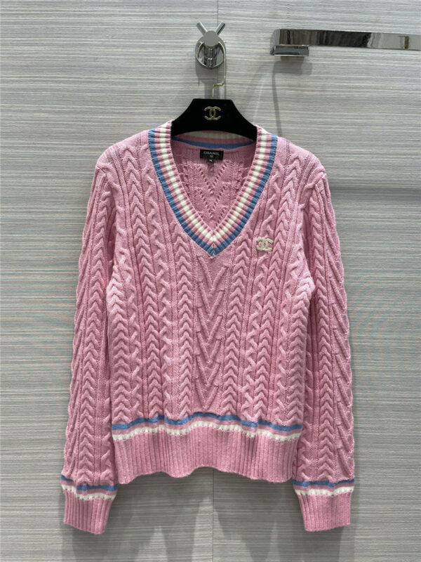 chanel Pink V-Neck Sweater