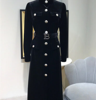 balmain black velvet long dress