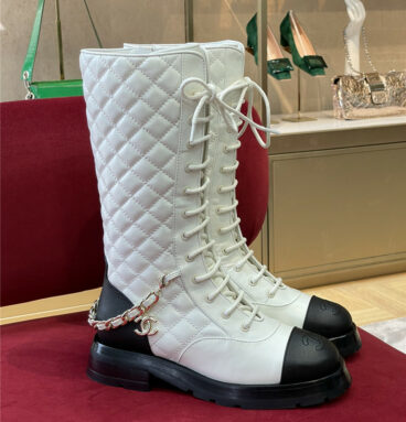 chanel lace up long boots