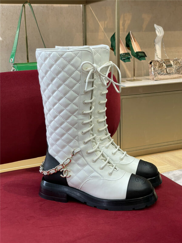 chanel lace up long boots