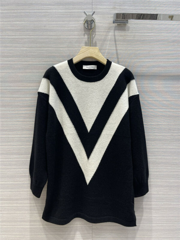 valentino V black and white cashmere sweater dress