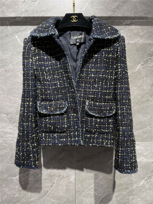 chanel woven tweed coat