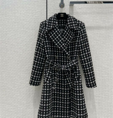 chanel tweed woven trench coat