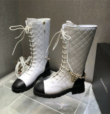 chanel classic diamond chain strap long boots