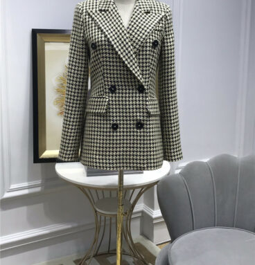 dior double-breasted houndstooth sequined coat