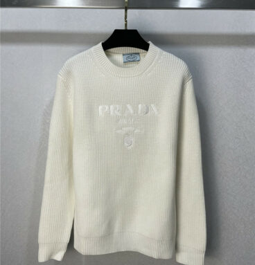 prada embroidered letter crew neck wool knitted sweater