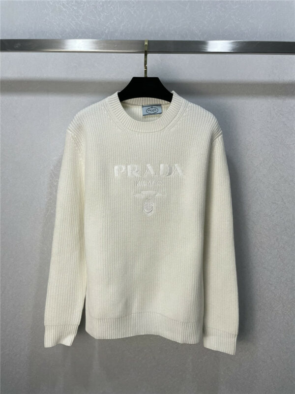 prada embroidered letter crew neck wool knitted sweater