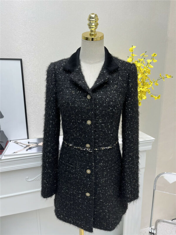 chanel bright silk tweed mid-length coat